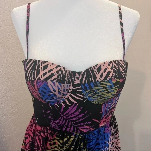 Moda International Dress- Multi-color. Size 10 Palm Corset Dress - Picture 2 of 6